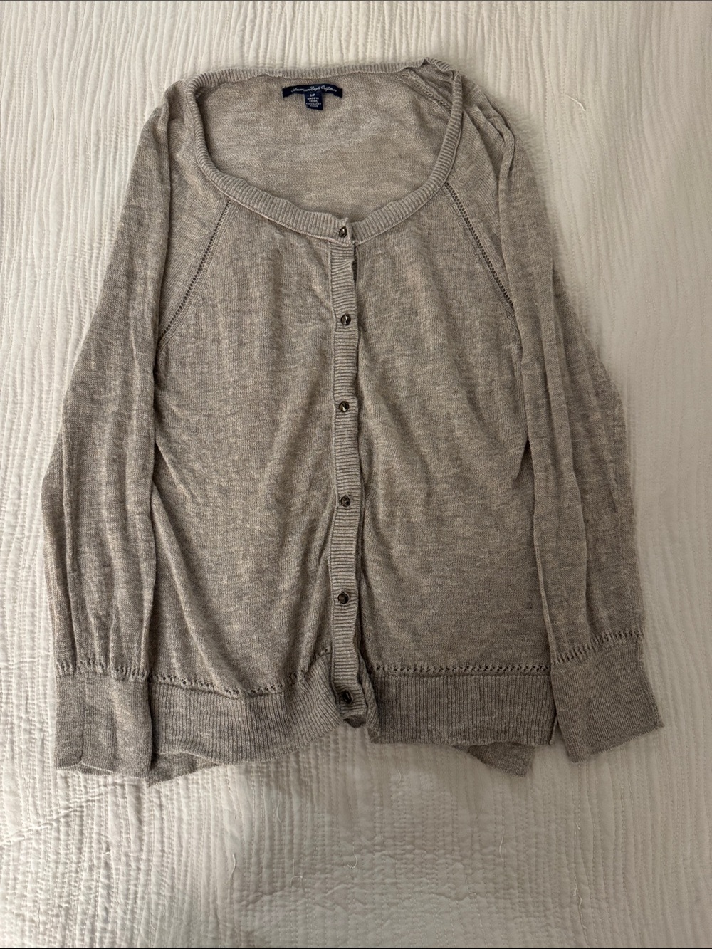 American Eagle Neutral Taupe Button-Up Wool Blend Cardigan